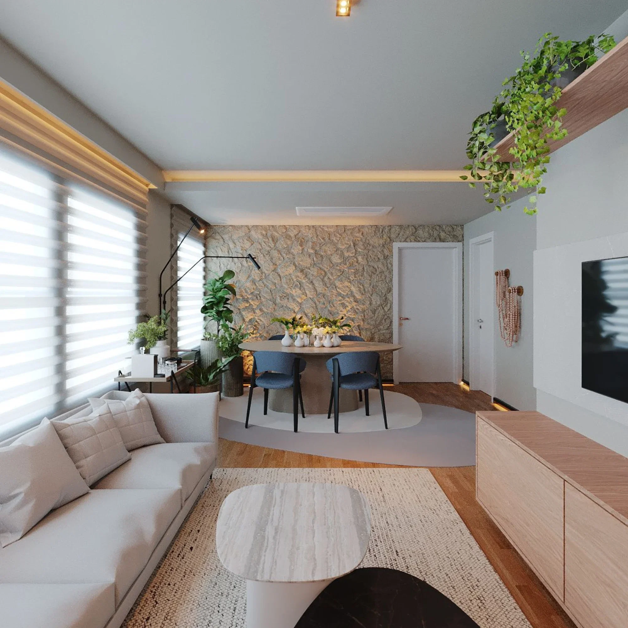Projeto de sala de estar com decoração contemporânea