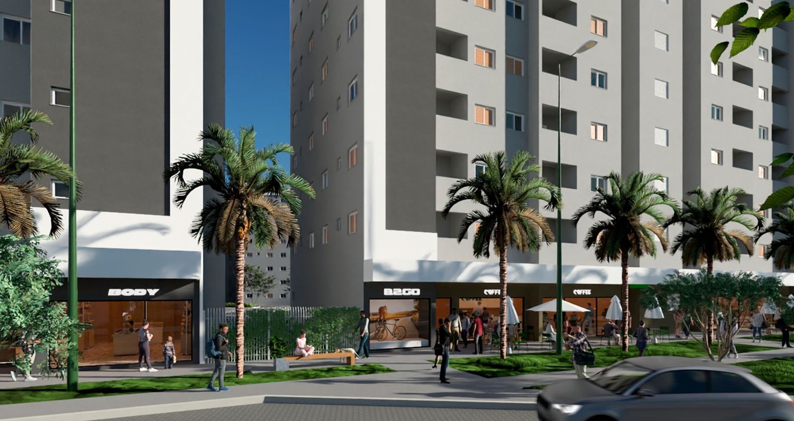 Imagem ilustrativa das lojas no térreo das torres residenciais